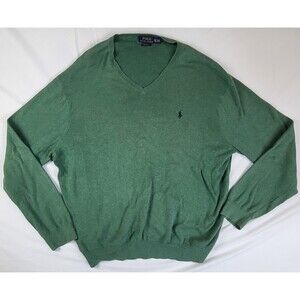Polo Ralph Lauren Sweater Mens XXL Green Pima Cotton V Neck Pullover Knit